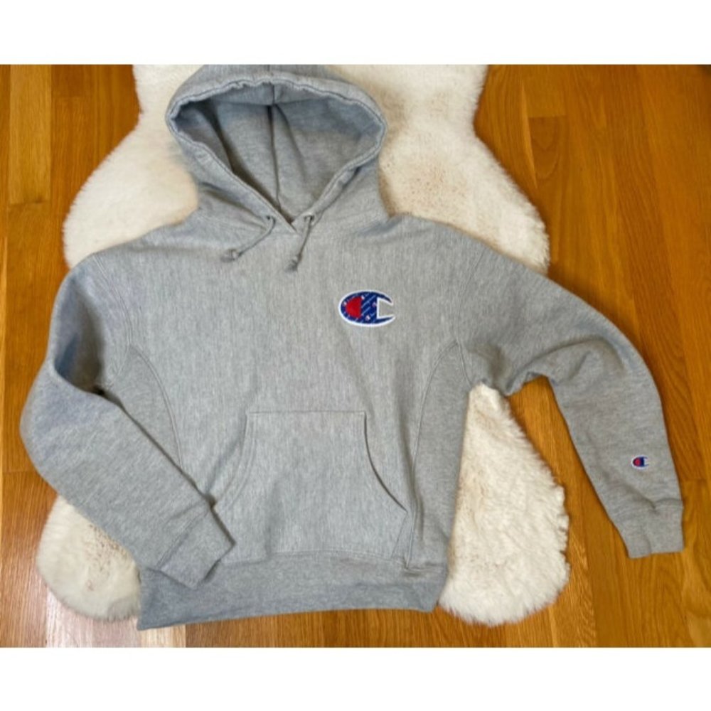 Gray Champion Reverse Weave  Big C Logo All Over Logo Hoodie Sz XS Thick Cotton
